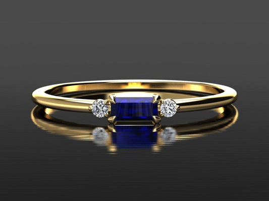 1 CT Baguette Cut Blue Sapphire Diamond Yellow Gold Over On 925 Sterling Silver Anniversary Ring - atjewels.in