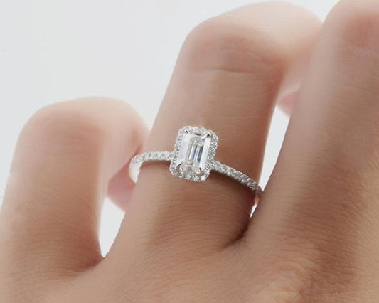 1 CT Emerald Cut Diamond 925 Sterling Silver Halo Woman's Wedding Ring - atjewels.in
