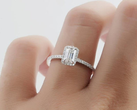 1 CT Emerald Cut Diamond 925 Sterling Silver Halo Woman's Wedding Ring