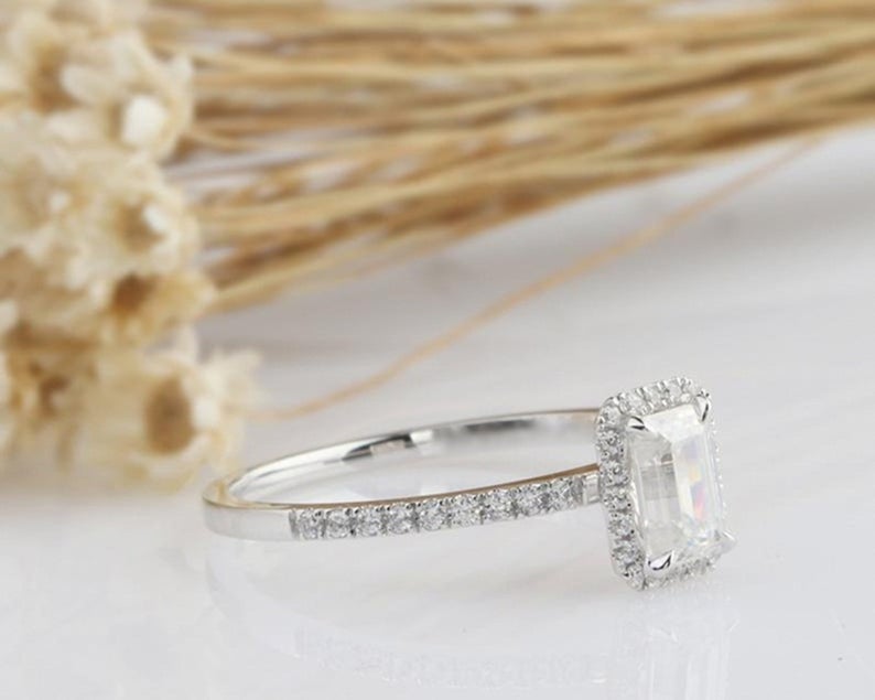 1 CT Emerald Cut Diamond 925 Sterling Silver Halo Woman's Wedding Ring - atjewels.in