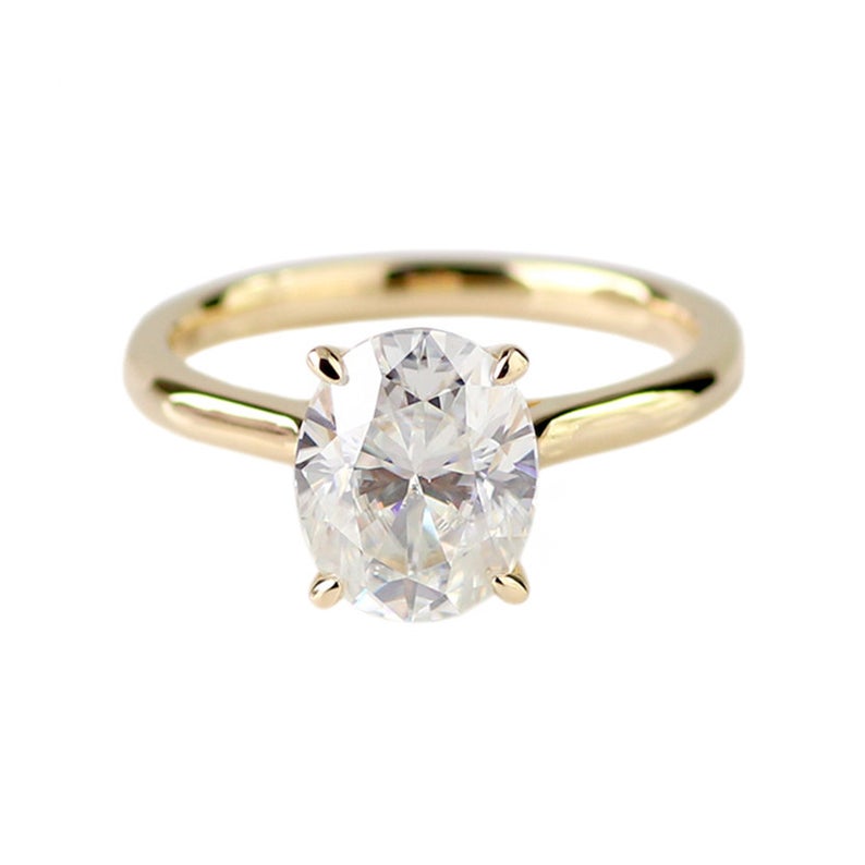 1 CT Oval Cut Diamond Yellow Gold Over On 925 Sterling Silver Solitaire Engagement Ring