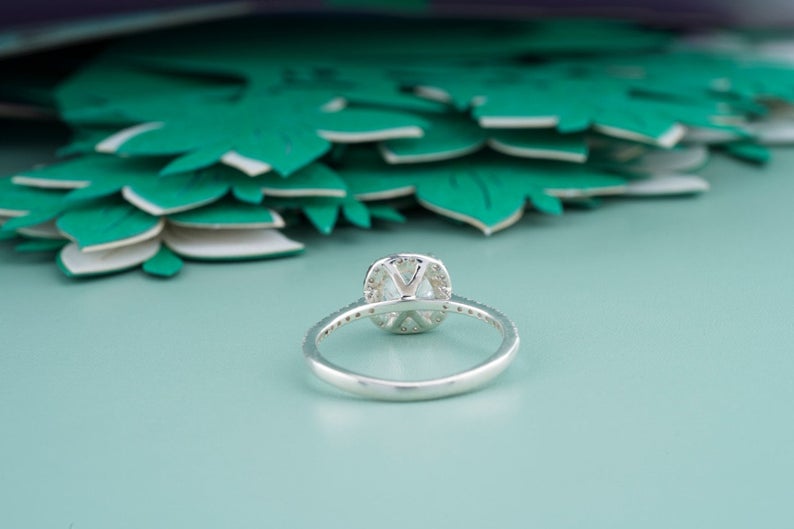 1 CT Emerald Cut Diamond 925 Sterling Silver Halo Ring Anniversary Gift