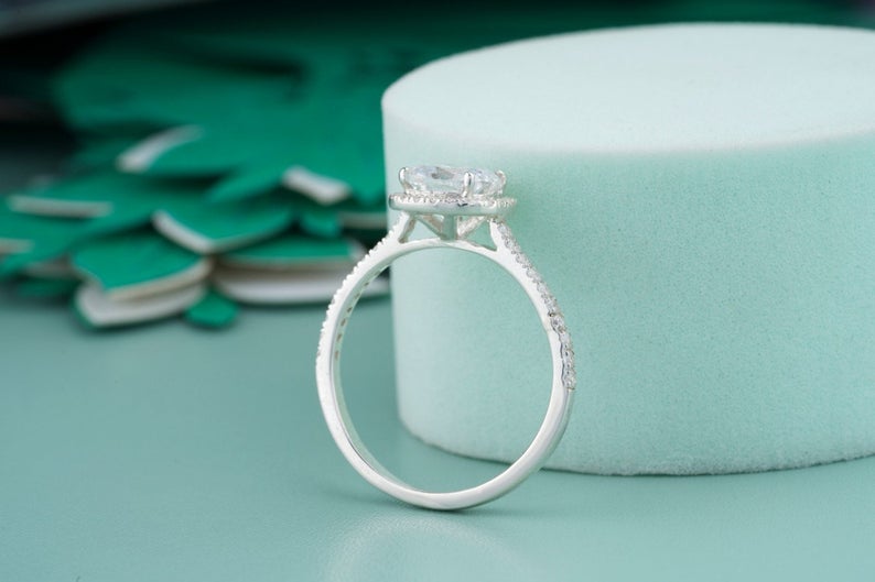 1 CT Emerald Cut Diamond 925 Sterling Silver Halo Ring Anniversary Gift