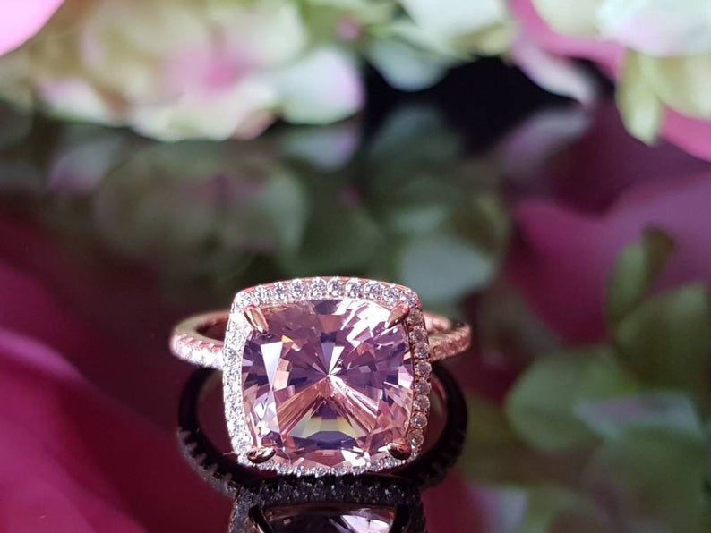 1 CT Cushion Cut Morganite Diamond Rose Gold Over On 925 Sterling Silver Halo Engagement Ring