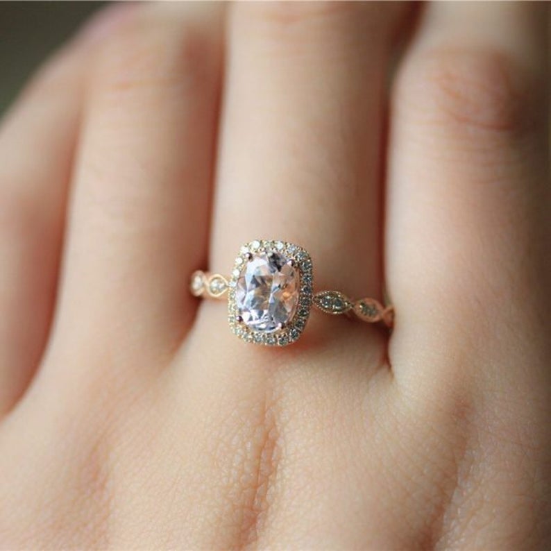 3 CT Round Cut Peach Morganite Diamond 925 Sterling Silver Halo Anniversary Ring