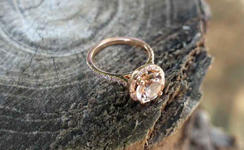 1 CT Round Cut Morganite Diamond Rose Gold Over On 925 Sterling Silver Halo Engagement Ring