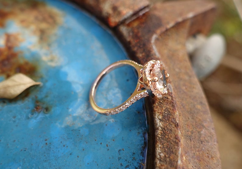 1 CT Round Cut Morganite Diamond Rose Gold Over On 925 Sterling Silver Halo Engagement Ring