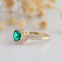 2 CT Cushion Cut Emerald Diamond Yellow Gold Over On 925 Sterling Silver Halo Anniversary Ring