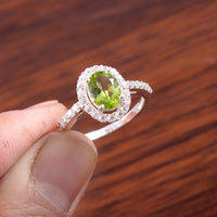 1 CT Oval Cut Peridot Diamond 925 Sterling Silver Halo Engagement Ring