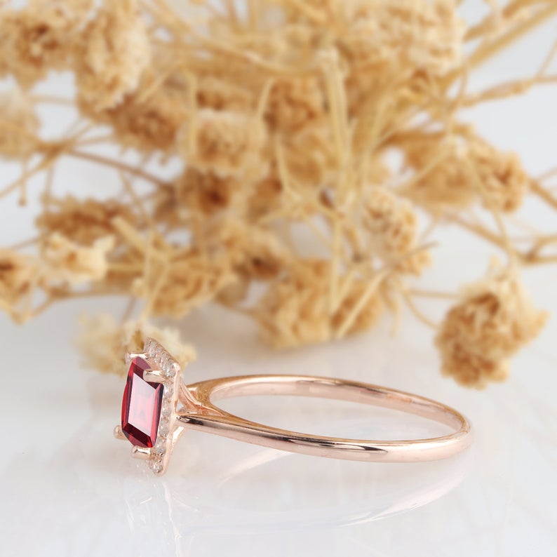 1.20 Ct Princess Cut Red Garnet Rose Gold Over On 925 Sterling Silver Halo Promise Ring