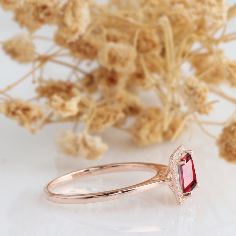 1.20 Ct Princess Cut Red Garnet Rose Gold Over On 925 Sterling Silver Halo Promise Ring