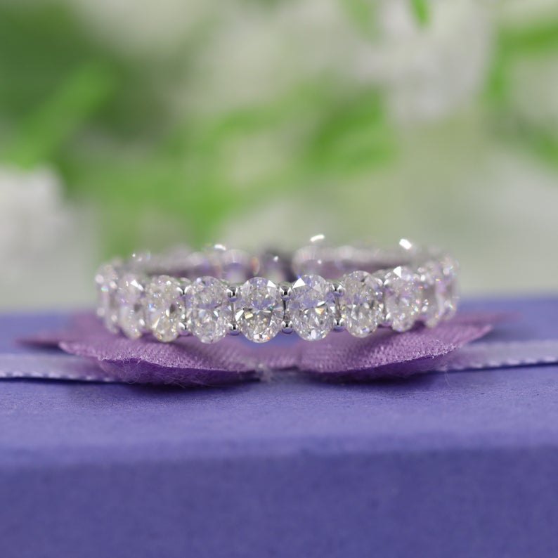 2 CT Oval Cut Diamond White Gold Over On 925 Sterling Silver Full Eternity Wedding Ring