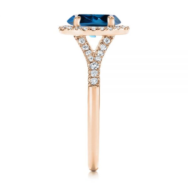 2 CT Oval Cut London Blue Topaz Diamond 925 Sterling Silver Women Halo Engagement Ring