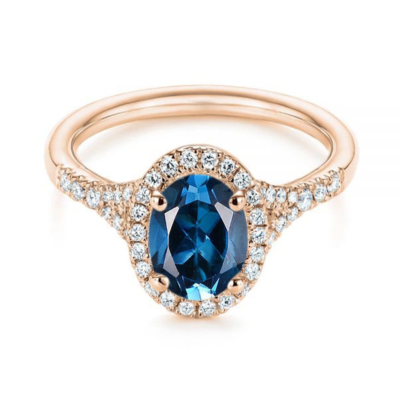 2 CT Oval Cut London Blue Topaz Diamond 925 Sterling Silver Women Halo Engagement Ring