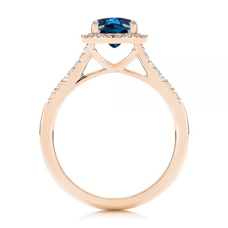 2 CT Oval Cut London Blue Topaz Diamond 925 Sterling Silver Women Halo Engagement Ring