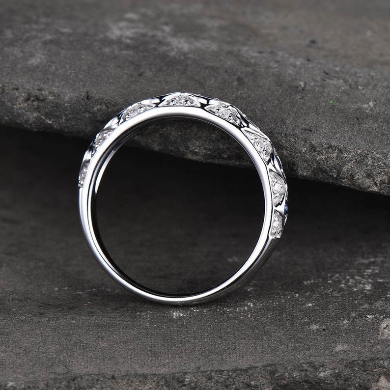 0.75 Ct Round Cut Blue Sapphire Engagement Wedding Band Ring In 925 Sterling Silver