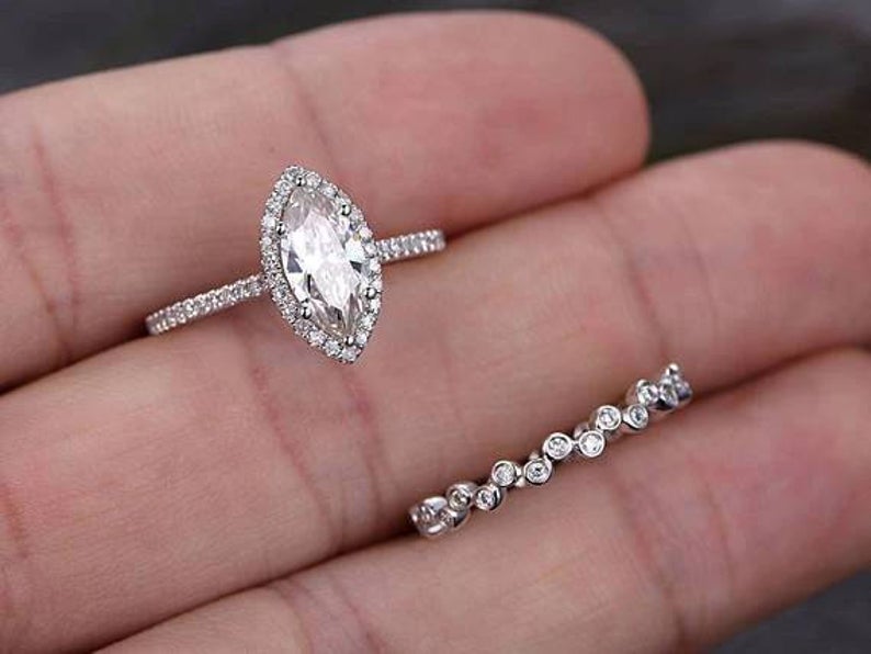 3 CT Marquise Cut Diamond 925 Sterling Silver Wedding Bezel Set Eternity Band Ring