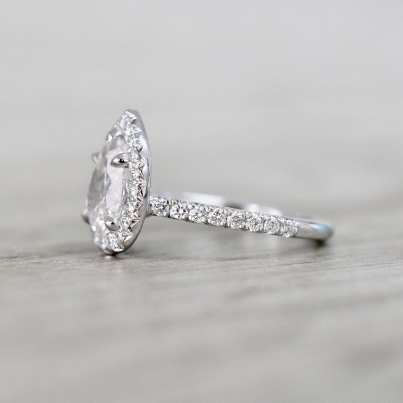 1.80 CT Pear Cut Diamond 925 Sterling Silver Halo Wedding Ring