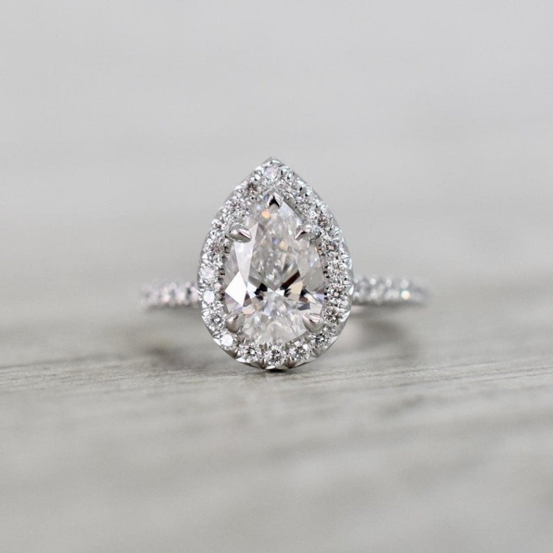 1.80 CT Pear Cut Diamond 925 Sterling Silver Halo Wedding Ring