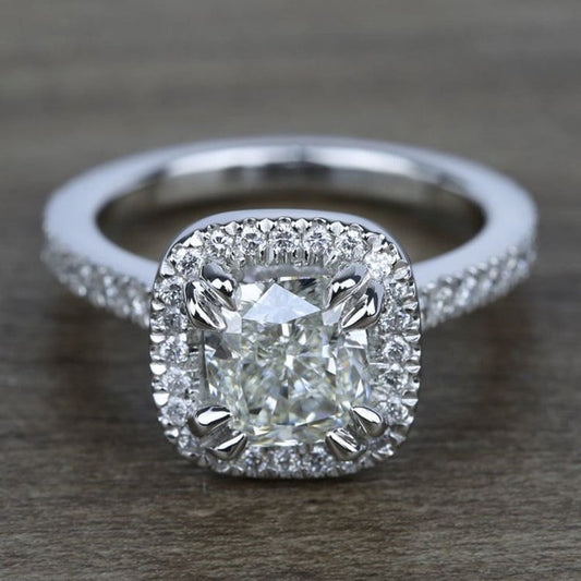 1 CT Cushion Cut Diamond 925 Sterling Silver Halo Engagement Ring