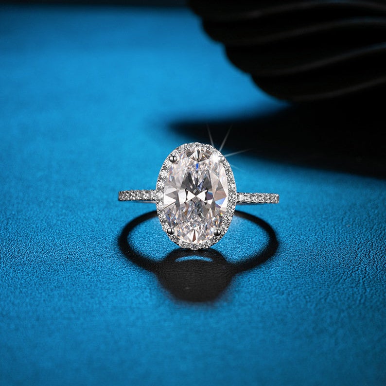 2 CT Oval Cut Diamond White Gold Over On 925 Sterling Silver Halo Engagement Ring