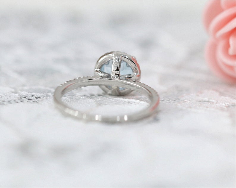 1 Ct Round Cut Aquamarine Diamond 925 Sterling Silver Halo Anniversary Ring