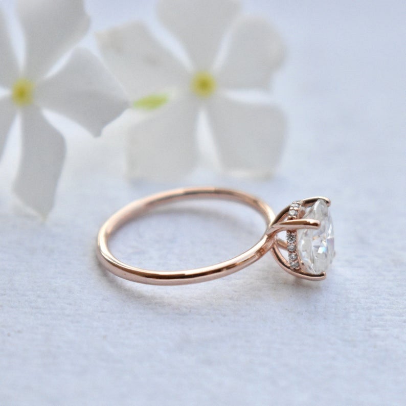 1 CT Oval Cut Diamond Rose Gold Over On 925 Sterling Silver Solitaire With Accents Engagement Ring