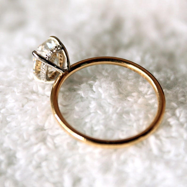 1 CT Oval Cut Diamond Rose Gold Over On 925 Sterling Silver Solitaire With Accents Engagement Ring