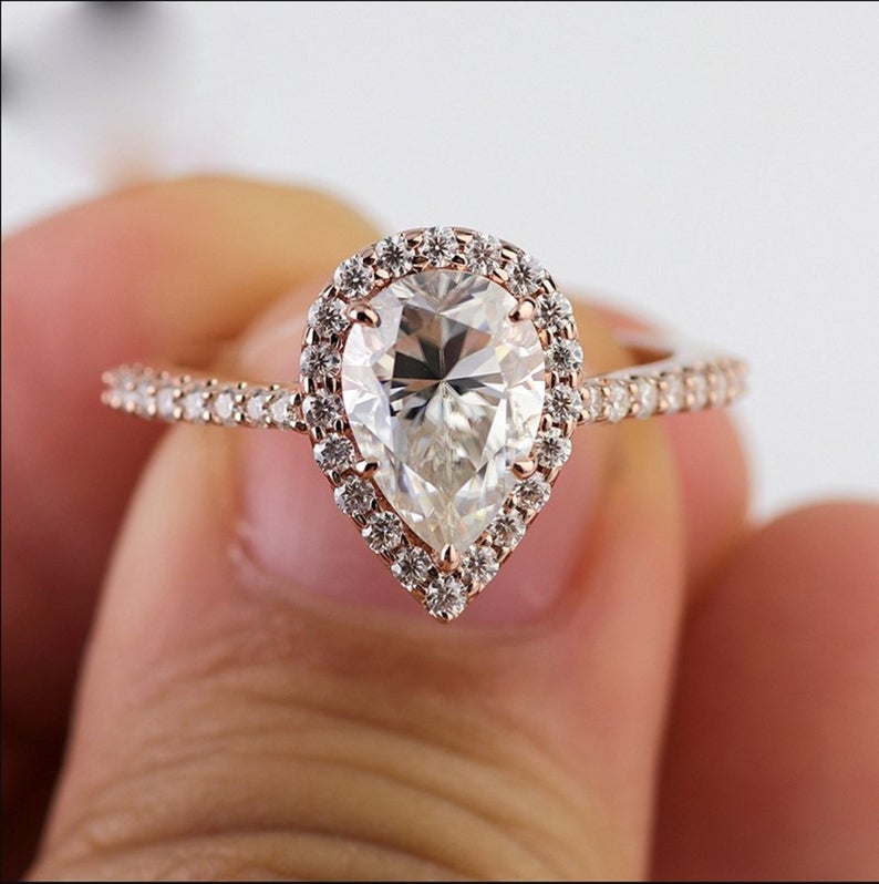 1 CT Pear Cut Diamond Rose Gold Over On 925 Sterling Silver Halo Promise Ring