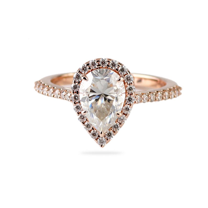 1 CT Pear Cut Diamond Rose Gold Over On 925 Sterling Silver Halo Promise Ring