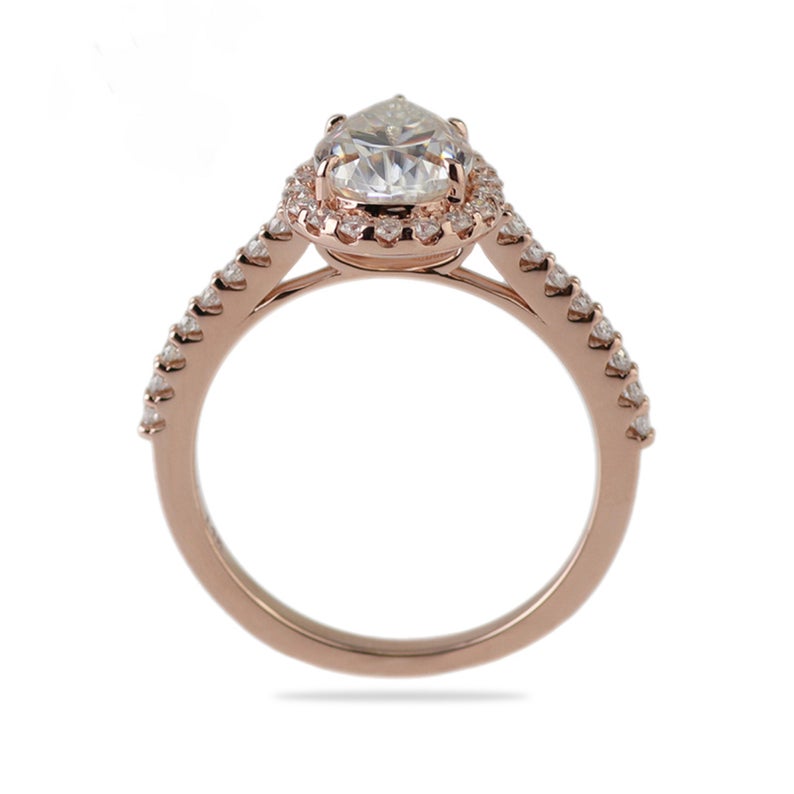1 CT Pear Cut Diamond Rose Gold Over On 925 Sterling Silver Halo Promise Ring