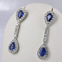 3.25 Ct Pear Cut Blue Sapphire 925 Sterling Silver Engagement Tear Drop Dangle Earrings