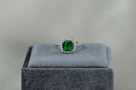 1CT Cushion Cut Emerald Diamond White Gold Over On 925 Sterling Silver Halo Engagement Ring