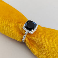 1 CT Cushion Cut Black Spinel Diamond 925 Sterling Silver Halo Engagement Ring