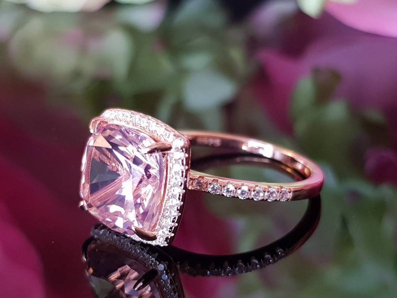 1 CT Cushion Cut Morganite Diamond Rose Gold Over On 925 Sterling Silver Halo Engagement Ring