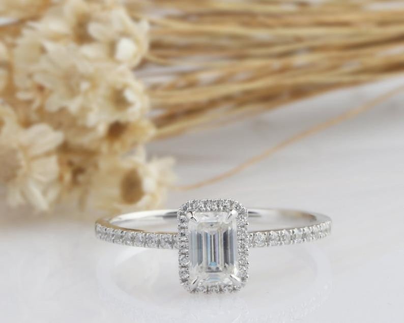 1 CT Emerald Cut Diamond 925 Sterling Silver Halo Woman's Wedding Ring - atjewels.in