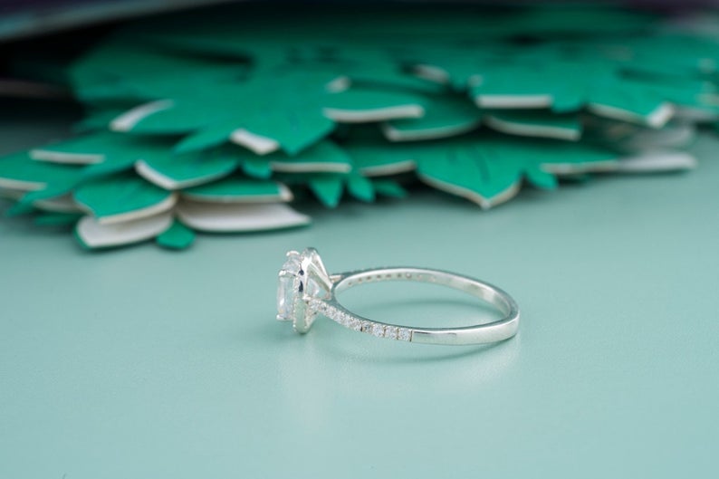1 CT Emerald Cut Diamond 925 Sterling Silver Halo Ring Anniversary Gift