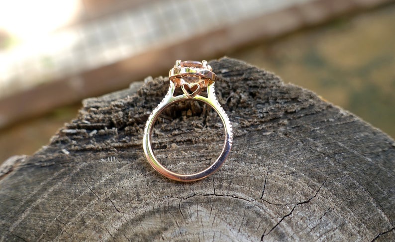 1 CT Round Cut Morganite Diamond Rose Gold Over On 925 Sterling Silver Halo Engagement Ring