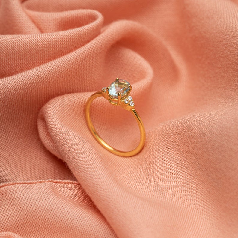 2 CT Oval Cut Aquamarine Diamond 925 Sterling Silver Halo Proposal Ring