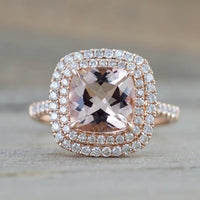 2 CT Cushion Cut Morganite Diamond 925 Sterling Silver Halo Wedding Ring