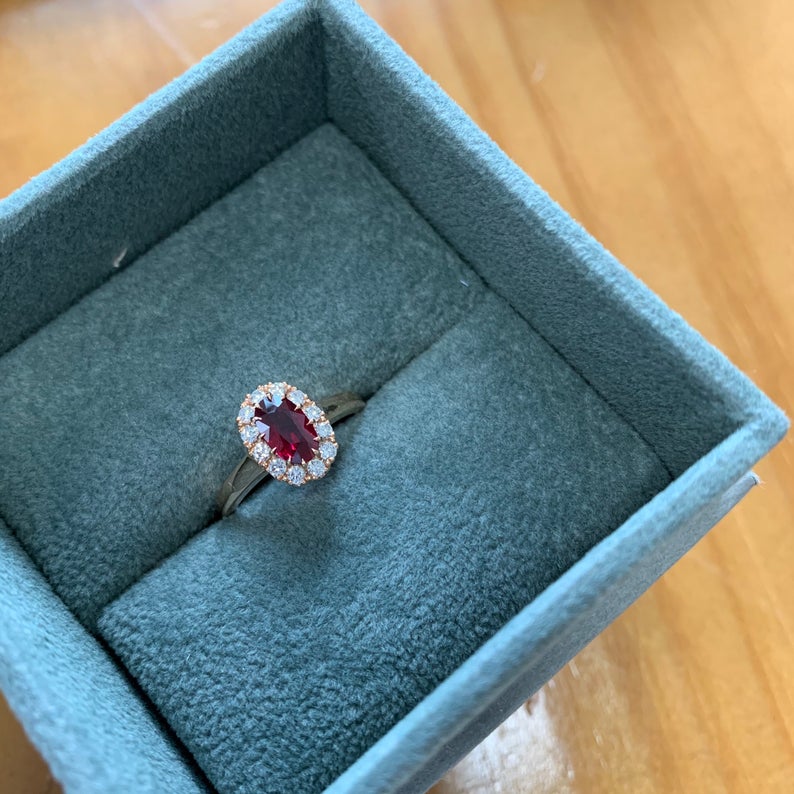 2 CT Oval Cut Pink Ruby Diamond Rose Gold Over On 925 Sterling Silver Halo Promise Ring