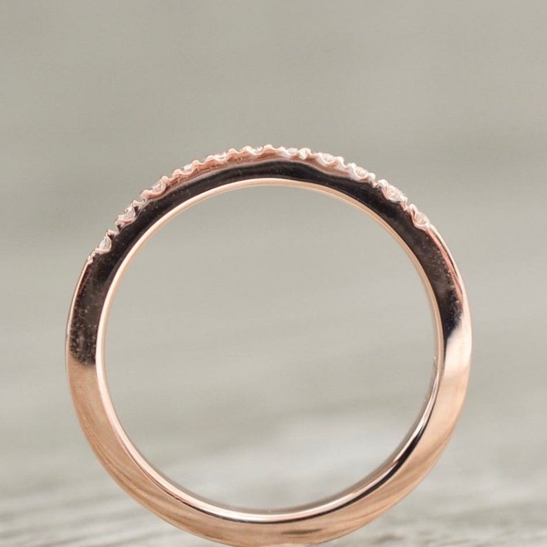 0.25 CT Round Cut Diamond Rose Gold Over On 925 Sterling Silver Half Eternity Wedding Band Ring