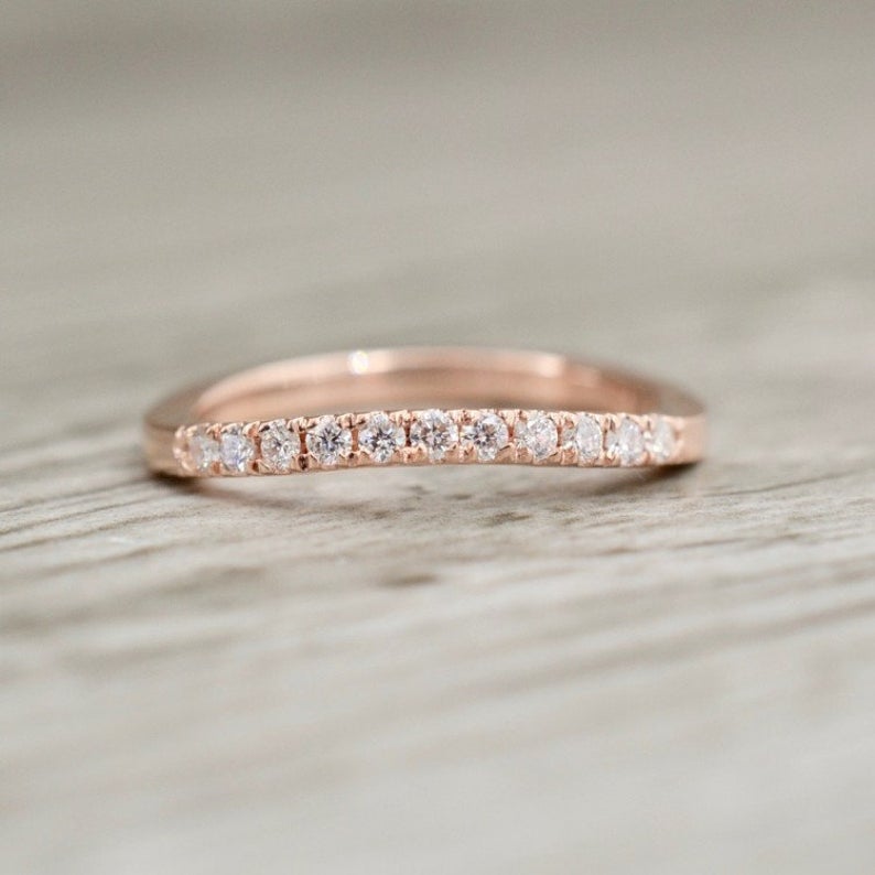 0.25 CT Round Cut Diamond Rose Gold Over On 925 Sterling Silver Half Eternity Wedding Band Ring