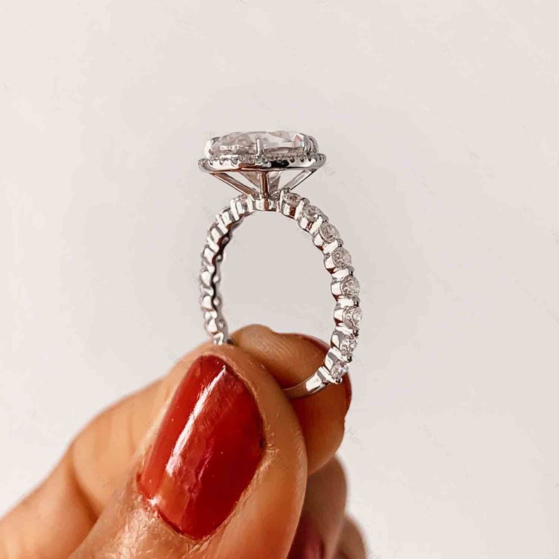 2 CT Pear Cut White Diamond White Gold Over On 925 Sterling Silver Halo Wedding Ring