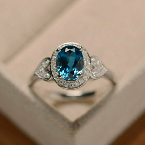 3 CT Oval Cut London Blue Topaz Diamond 925 Sterling Silver Woman's Engagement Ring