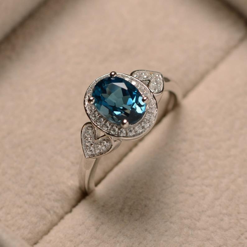 3 CT Oval Cut London Blue Topaz Diamond 925 Sterling Silver Woman's Engagement Ring