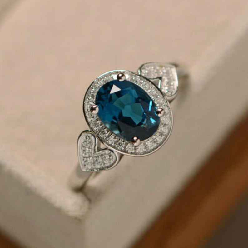 3 CT Oval Cut London Blue Topaz Diamond 925 Sterling Silver Woman's Engagement Ring