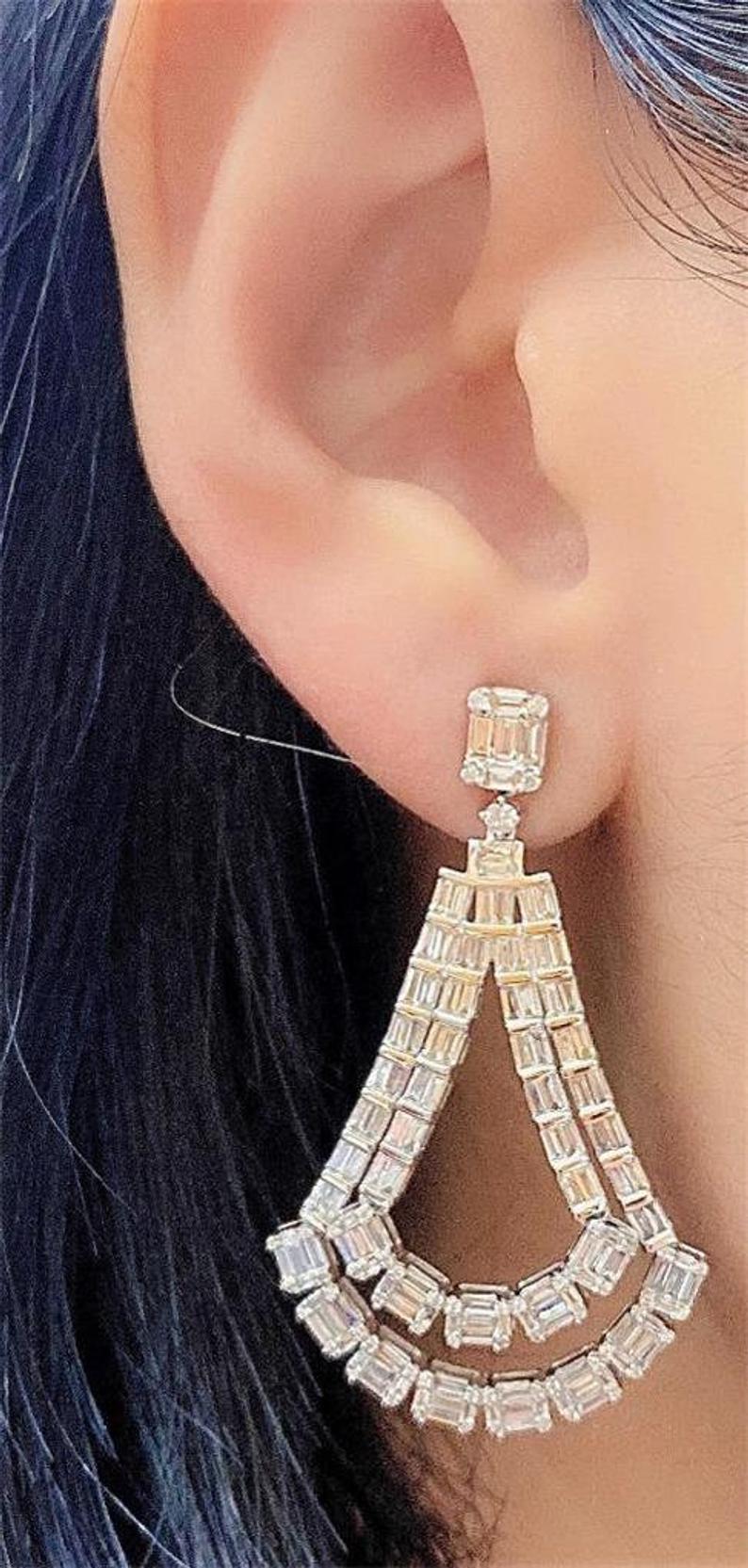 4.50 Ct Baguette Cut Diamond White Gold Over On 925 Sterling Silver Engagement Dangle Earrings