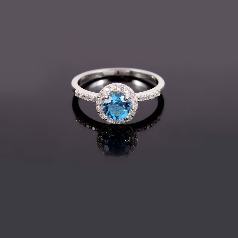 1 CT Round Cut London Blue Topaz Diamond 925 Sterling Silver Halo Wedding Ring