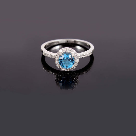 1 CT Round Cut London Blue Topaz Diamond 925 Sterling Silver Halo Wedding Ring